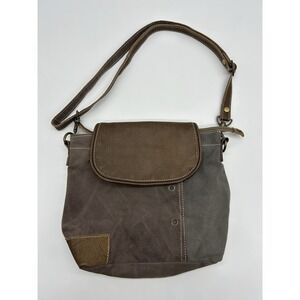 Myra Messenger Bag Flap-Over Up-Cycled Canvas Shoulder Bag